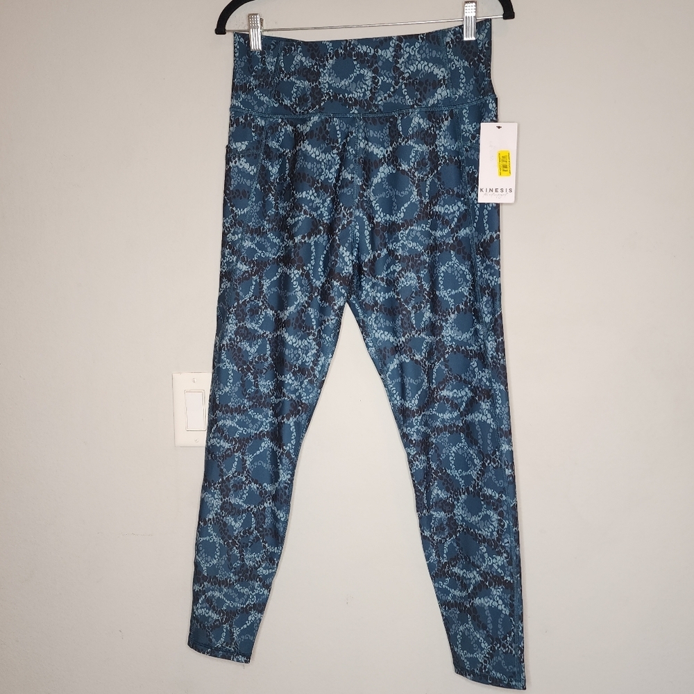 NWT Dillards Kinesis Ankle Length Blue‎ Pattern Leggings Pockets Size XL
